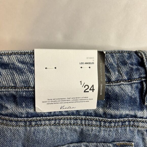 KanCan Jeans Size 24 Boyfriend High Rise Distressed Stretch Denim Roll Cuff NEW - Picture 3 of 9